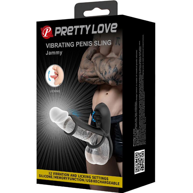 PRETTY LOVE - JAMMY PENIS SLING 12 VIBRATING AND LICKING SETTINGS RECHARGEABLE SILICONE