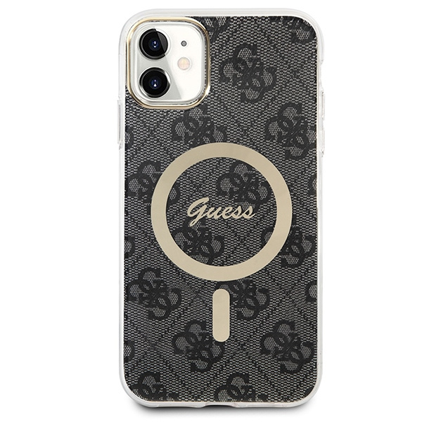 Guess GUBPN61H4EACSK Case + Wireless Charger Apple iPhone 11 black hard case 4G Print MagSafe