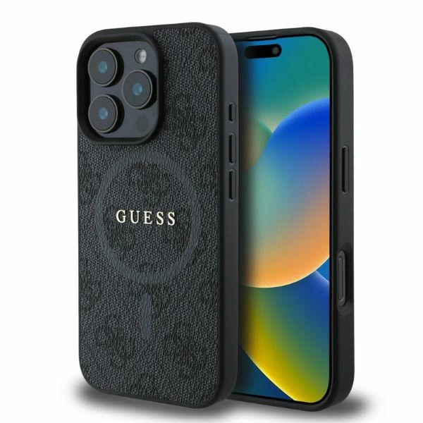 Case Guess GUHMP16LG4GFRK Apple iPhone 16 Pro hardcase 4G Ring Classic Logo MagSafe black