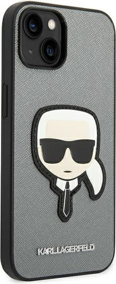 Karl Lagerfeld KLHCP14MSAPKHG Apple iPhone 14 Plus silver hardcase Saffiano Karl`s Head Patch