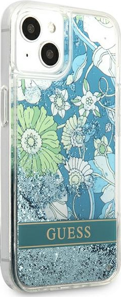 Guess GUHCP13MLFLSN Apple iPhone 13 green hardcase Flower Liquid Glitter