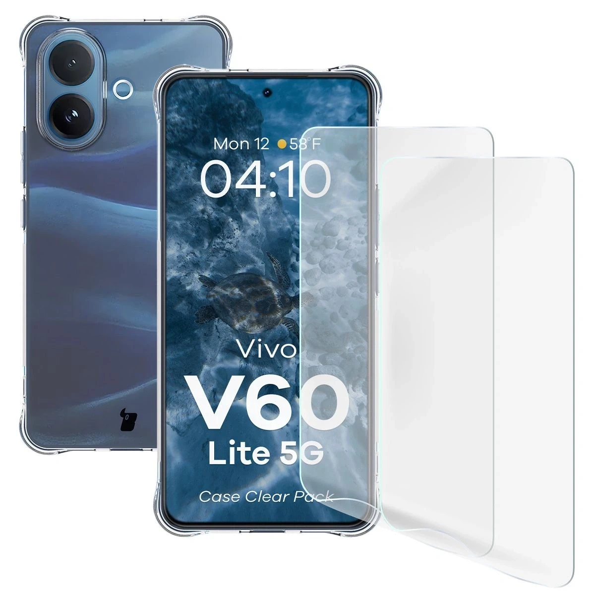 Elastyczne etui + 2x folia na ekran Bizon Case Clear Pack do Vivo V60 Lite 5G