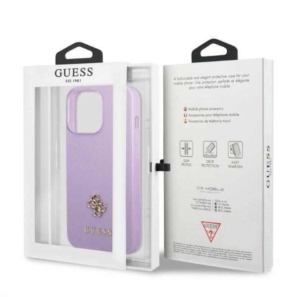 Guess GUHCP13LPS4MU Apple iPhone 13 Pro purple hardcase Saffiano 4G Small Metal Logo