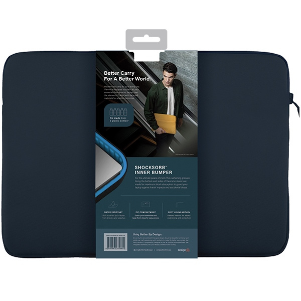 UNIQ Vienna laptop Sleeve 14 inch Waterproof RPET indigo blue