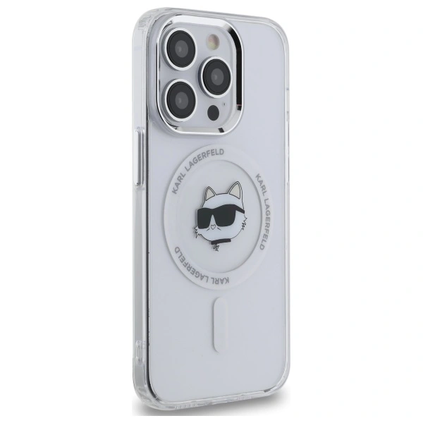 Karl Lagerfeld KLHMP13LHLSCHH Apple iPhone 13 Pro hardcase IML Metal Choupette Head MagSafe white