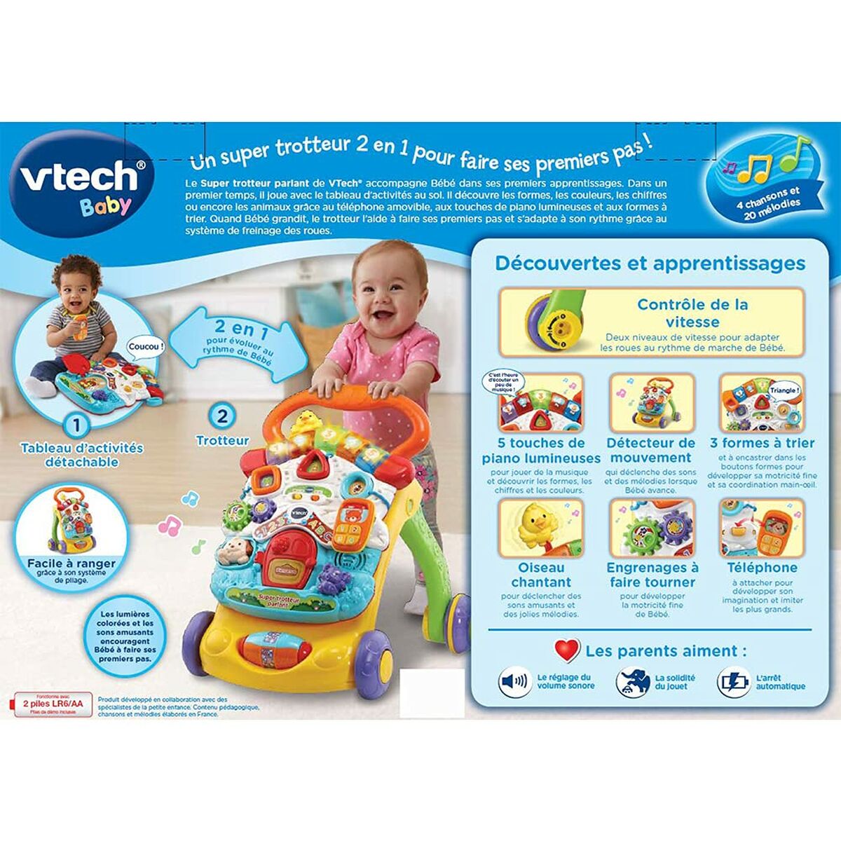 Tricycle Vtech Super Trotteur Parlant 2 En 1 Orange (FR)