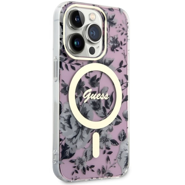 Guess GUHMP14XHCFWSP Apple iPhone 14 Pro Max pink hardcase Flower MagSafe