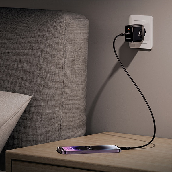 USAMS CC178TC02 wall charger 1xUSB-C+1xUSB-A 45W GaN PD+QC Fast Charging white