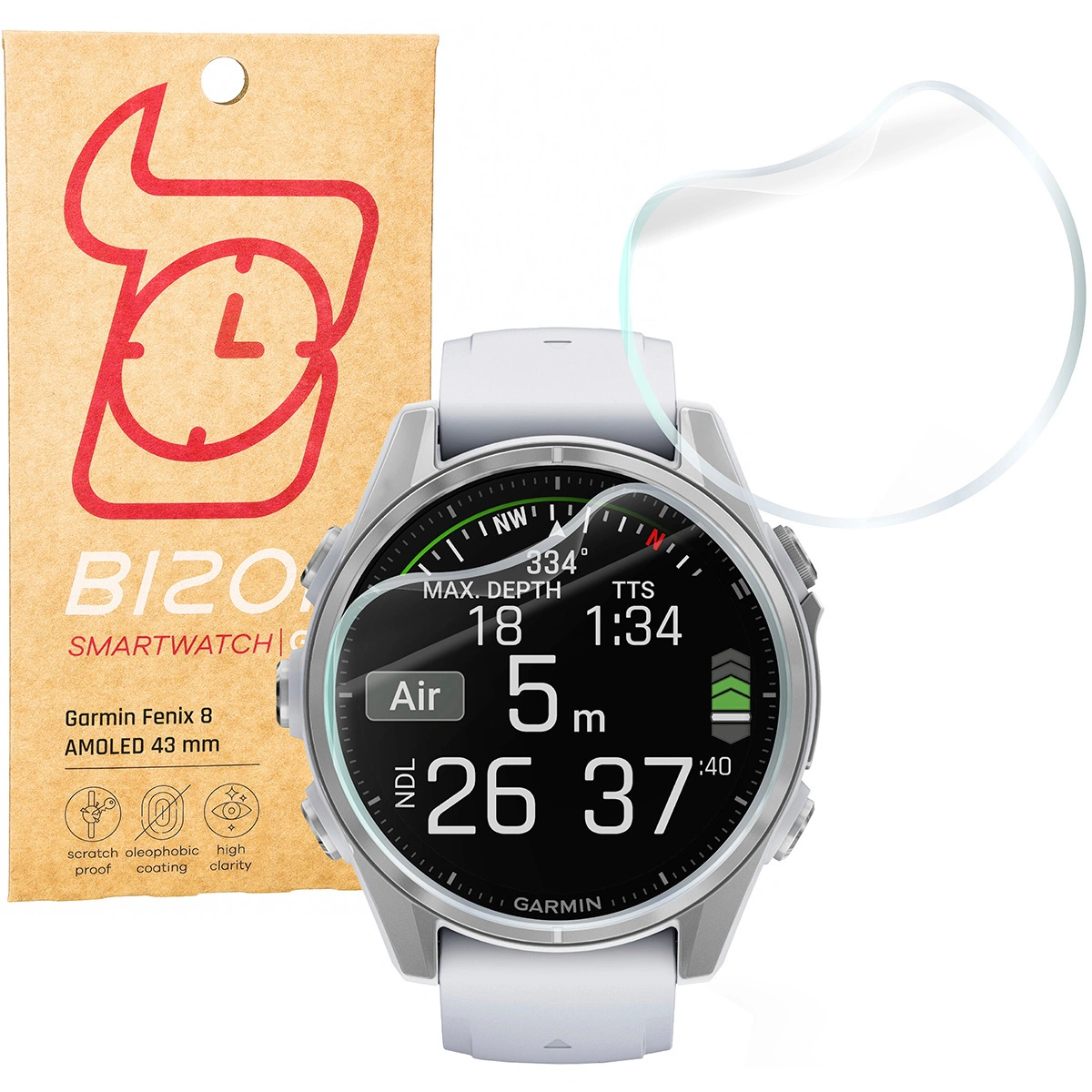 Bizon Glass Watch Hydrogel Garmin Fenix 8 AMOLED 43 mm [2 PACK]