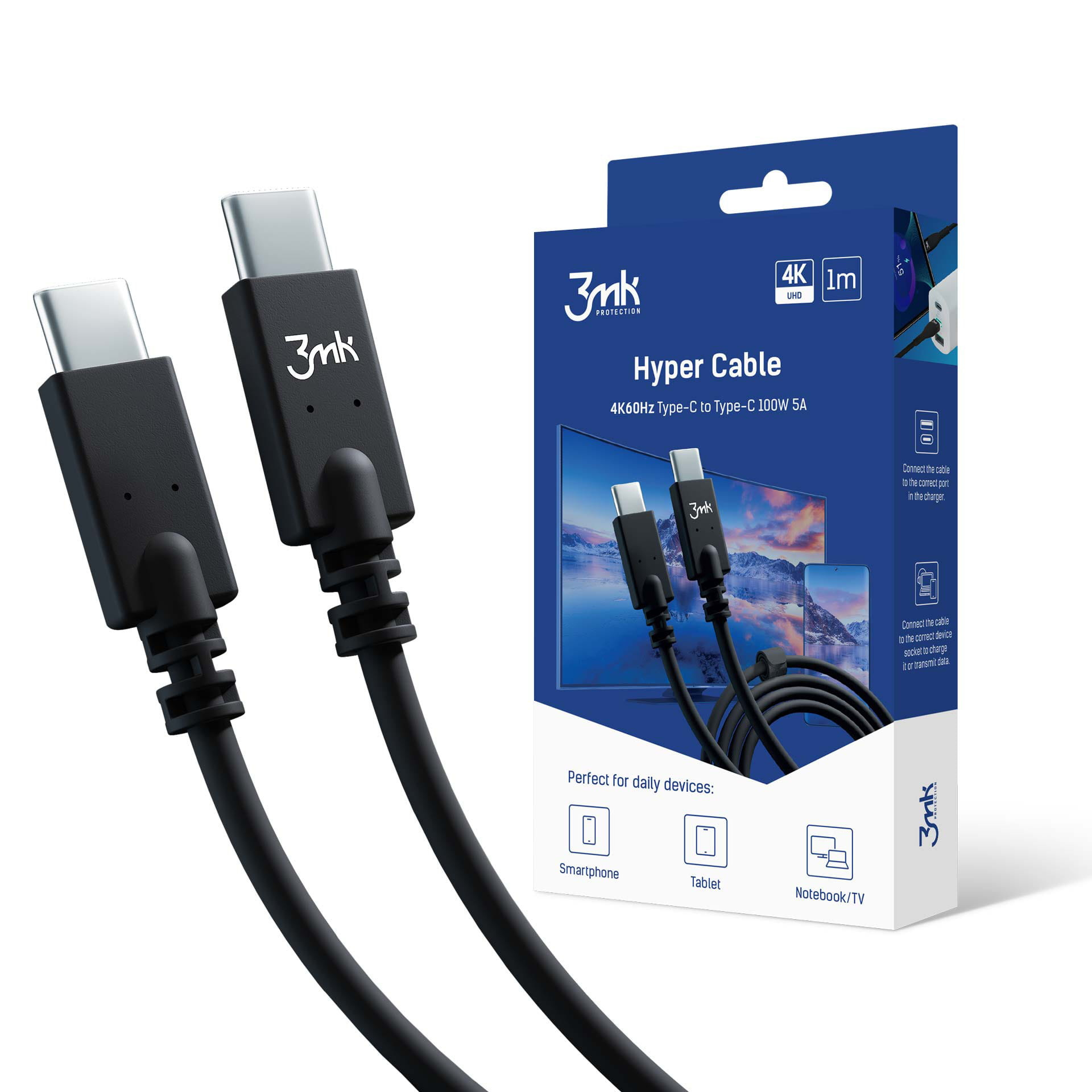 3MK Hyper Cable USB-C/USB-C 4K 60Hz 1m 100W black