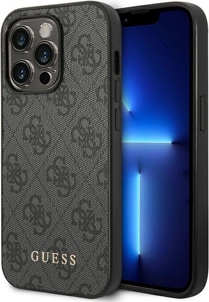 Guess GUHCP14LG4GFGR Apple iPhone 14 Pro grey hard case 4G Metal Gold Logo