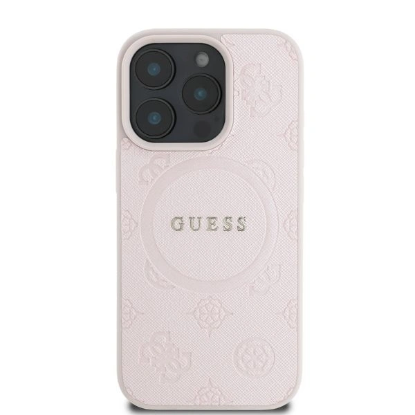 Case Guess GUHMP16XPSAPSMEP Apple iPhone 16 Pro Max hardcase Saffiano Peony Classic Logo MagSafe pink