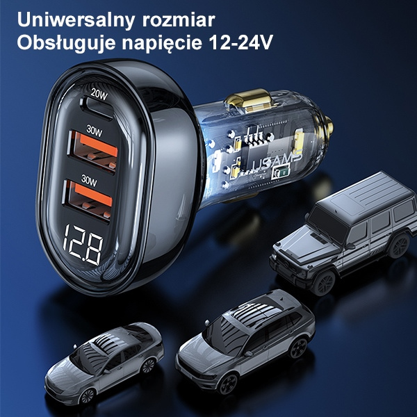 USAMS Car Charger 2xUSB+1xUSB-C 80W Fast Charge blue (US-CC159)