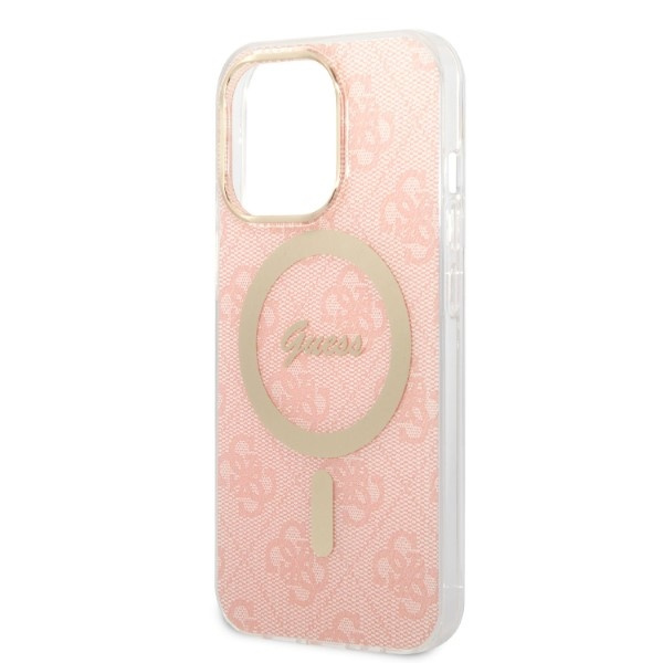 Guess GUBPP13LH4EACSP Case + Wireless Charger Apple iPhone 13 Pro pink hard case 4G Print MagSafe