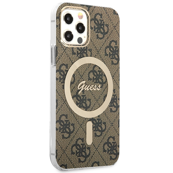 Guess GUBPP12MH4EACSW Case + Wireless Charger Apple iPhone 12/12 Pro brown hard case 4G Print MagSafe