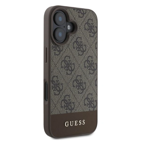 Case Guess GUHCP16SG4GLBR Apple iPhone 16 hardcase 4G Bottom Stripe brown
