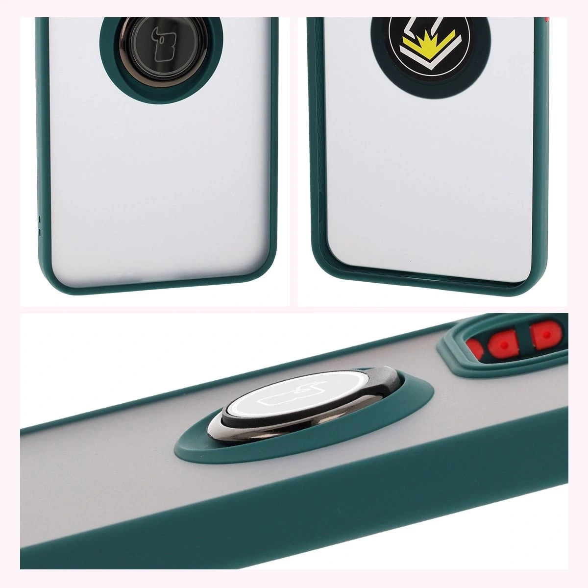 Bizon Case Hybrid Ring Oppo Reno13 Pro smoky with a dark green frame