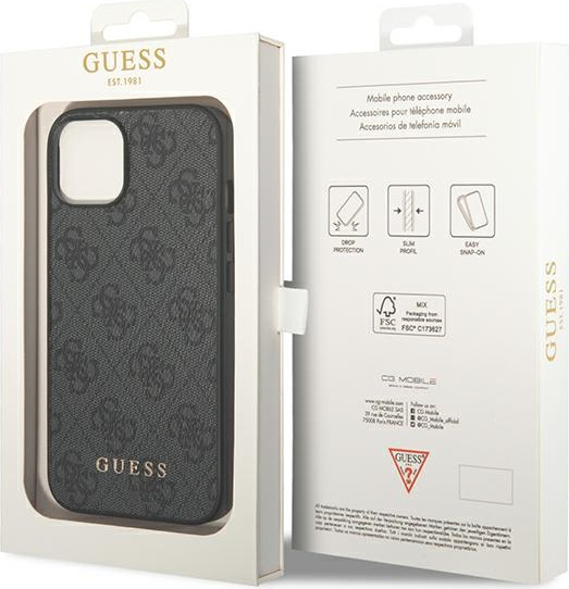 Guess GUHCP14SG4GFGR Apple iPhone 14 grey hard case 4G Metal Gold Logo