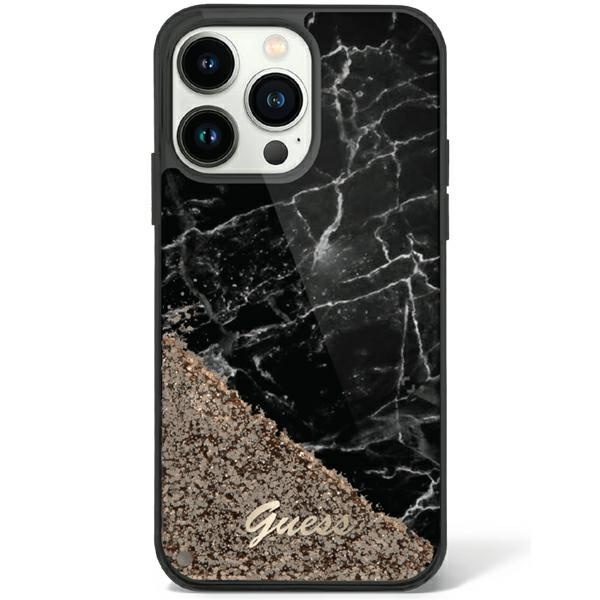 Guess GUHCP14SLCSGSGK Apple iPhone 14 black hardcase Liquid Glitter Marble