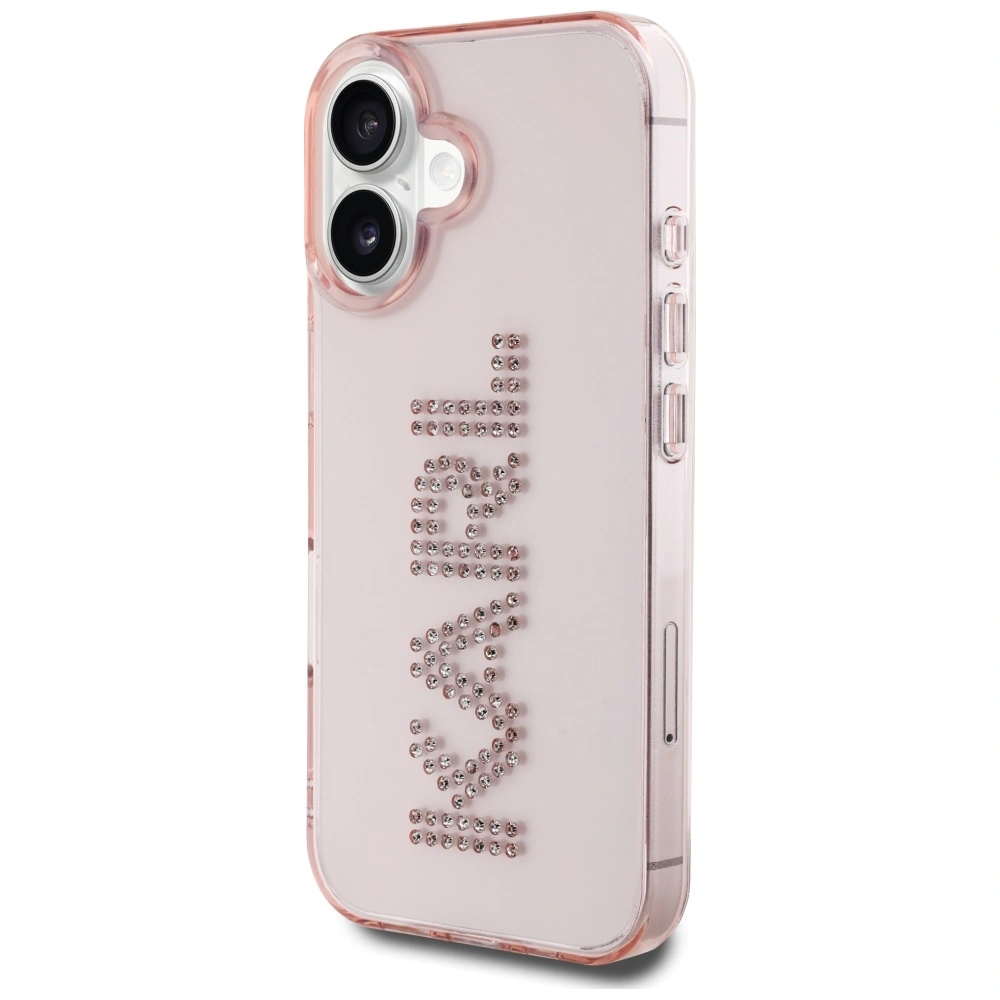 Etui Karl Lagerfeld IML Rhinestones Logo do Apple iPhone 16 różowy