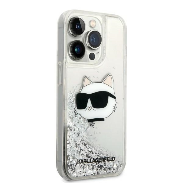 Karl Lagerfeld KLHCP14LLNCHCS Apple iPhone 14 Pro silver hardcase Glitter Choupette Head