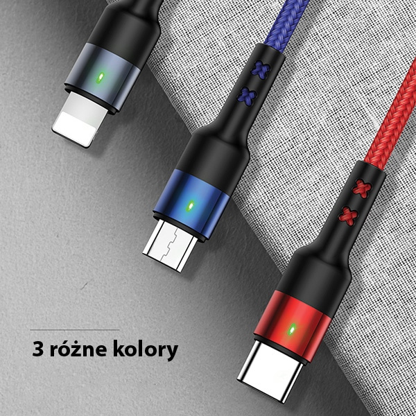 USAMS Nylon Cable U26 3in1 3m 2A Fast Charge (Lightning/microUSB/USB-C) SJ412USB01 (US-SJ412)
