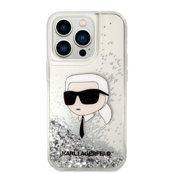 Karl Lagerfeld KLHCP14LLNKHCH Apple iPhone 14 Pro silver hardcase Glitter Karl Head