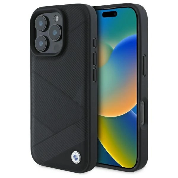 BMW BMHCP16X23RCGPK Apple iPhone 16 Pro Max hardcase Sign Leather Crossing Lines Pattern black