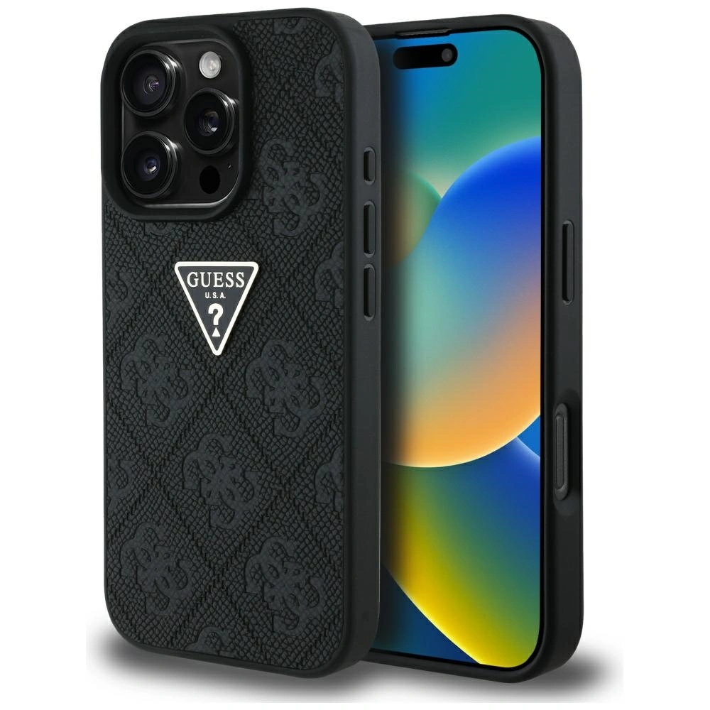 Guess Hot Stamp 4G Pattern Triangle Metal Logo Apple iPhone 16 Pro Max black