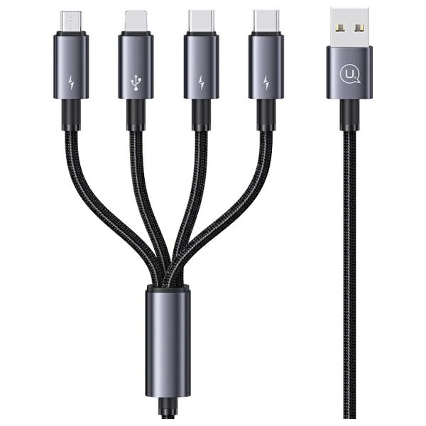USAMS USB-A / 2xUSB-C, Lightning, MicroUSB cable 15W 1.2m Aluminum Alloy Data Cable Sufeng Series