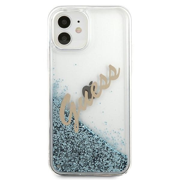Guess GUHCP12SGLVSBL Apple iPhone 12 mini blue hardcase Glitter Vintage Script