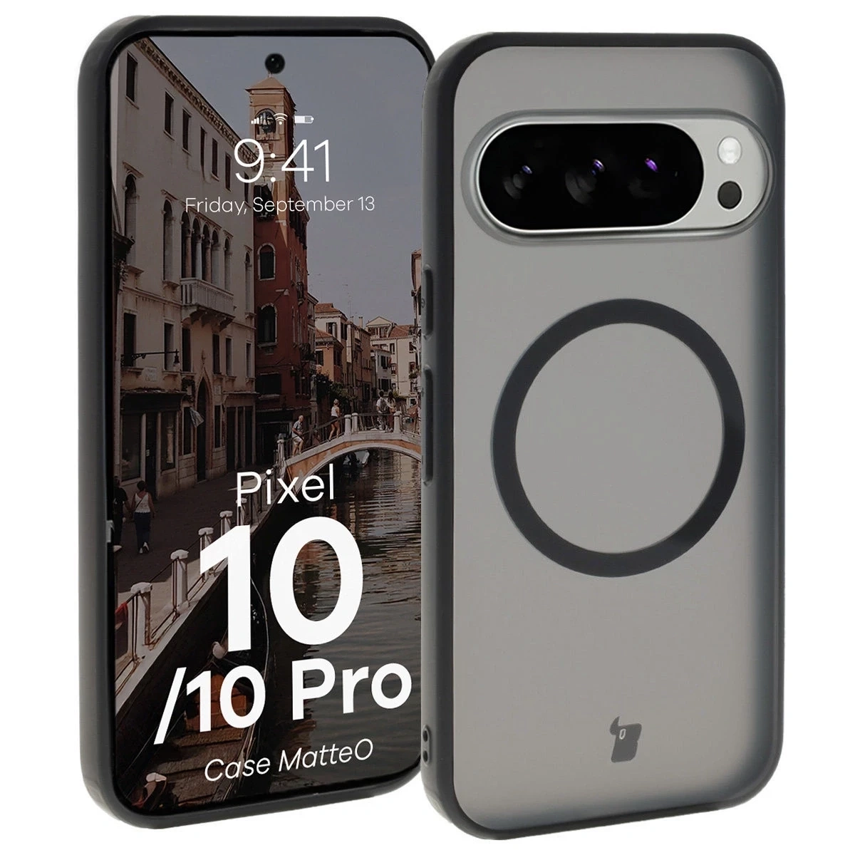 Etui z pierścieniem magnetycznym Bizon Case MatteO do Pixel 10 / 10 Pro przydymione-czarne