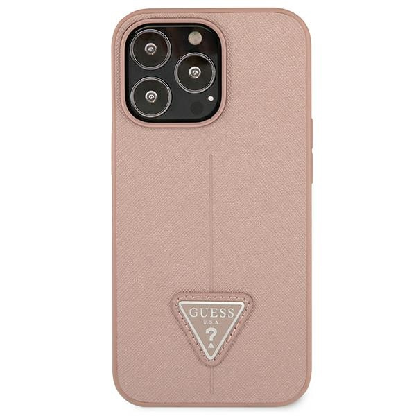 Guess GUHCP13LPSATLP Apple iPhone 13 Pro pink hardcase Saffiano Triangle Logo