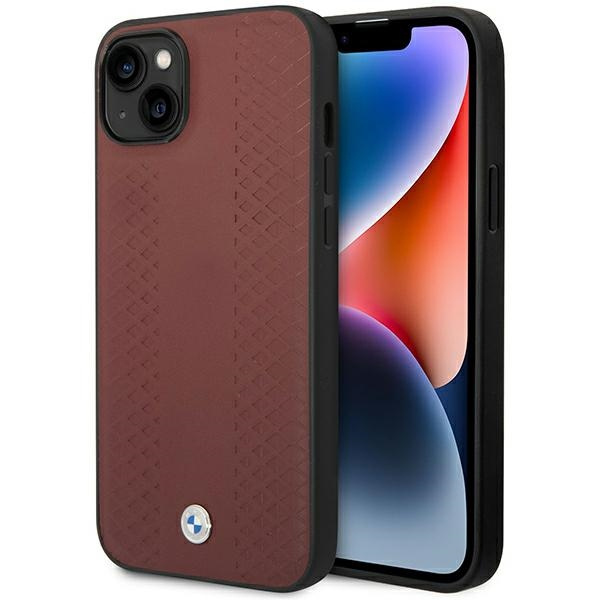 BMW BMHCP14S22RFGR Apple iPhone 14 burgundy Leather Diamond Pattern