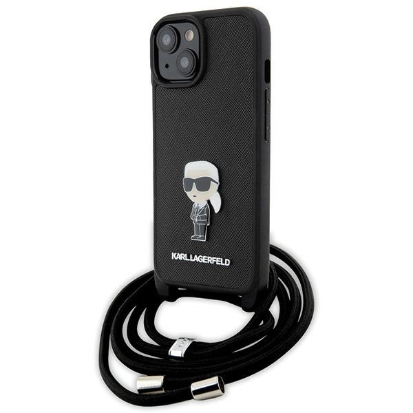 Karl Lagerfeld KLHCP15SSASKNPSK Apple iPhone 15 hardcase Crossbody Saffiano Monogram Metal Pin Karl & Choupette black