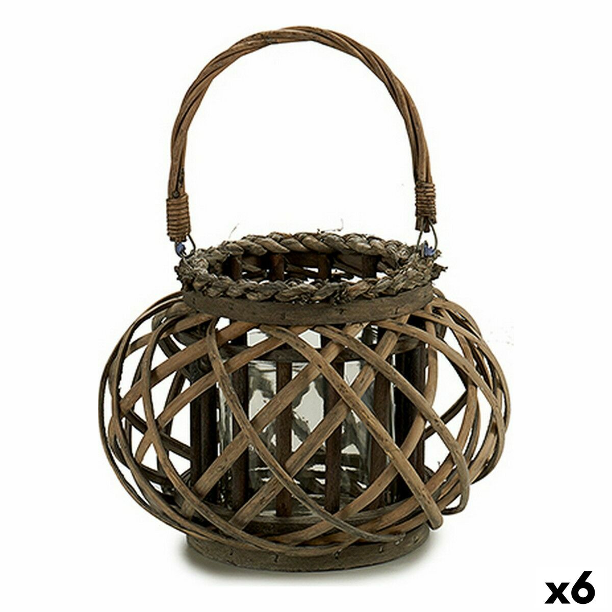 Candleholder 30 x 18,5 x 23 cm Brown Glass wicker (6 Units)