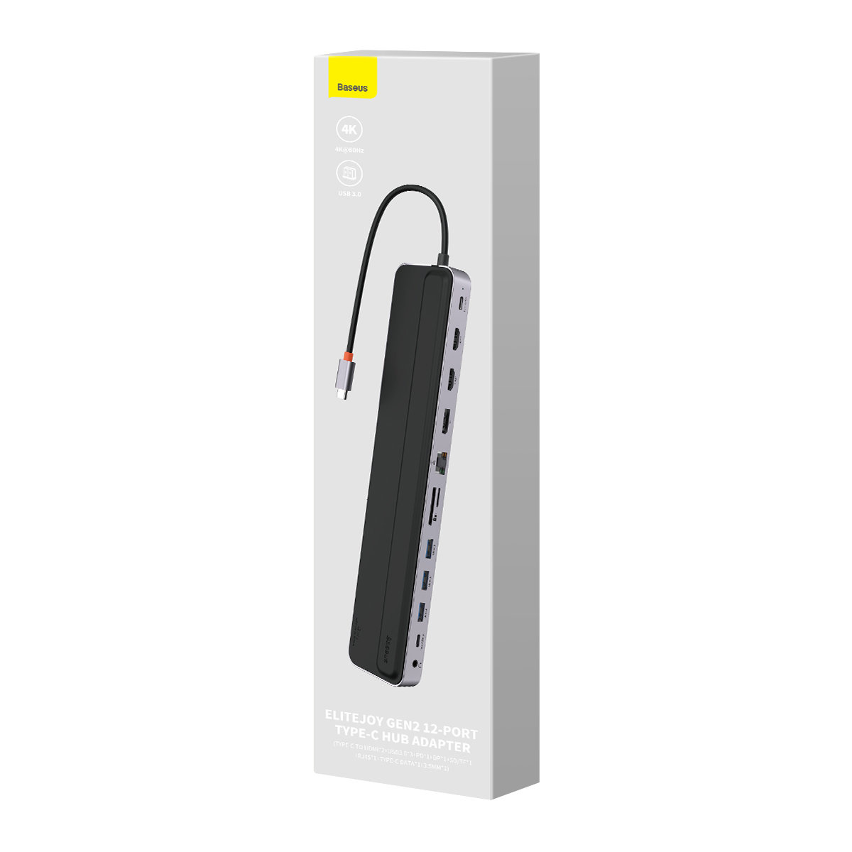HUB Baseus EliteJoy Gen2 USB 12in1 with USB-C cable 25cm USB-A/USB-C/DP/HDMI/SD/TF/RJ45/3,5mm jack/PD 100W gray