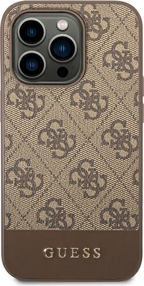 Guess GUHCP14LG4GLBR Apple iPhone 14 Pro brown hard case 4G Stripe Collection