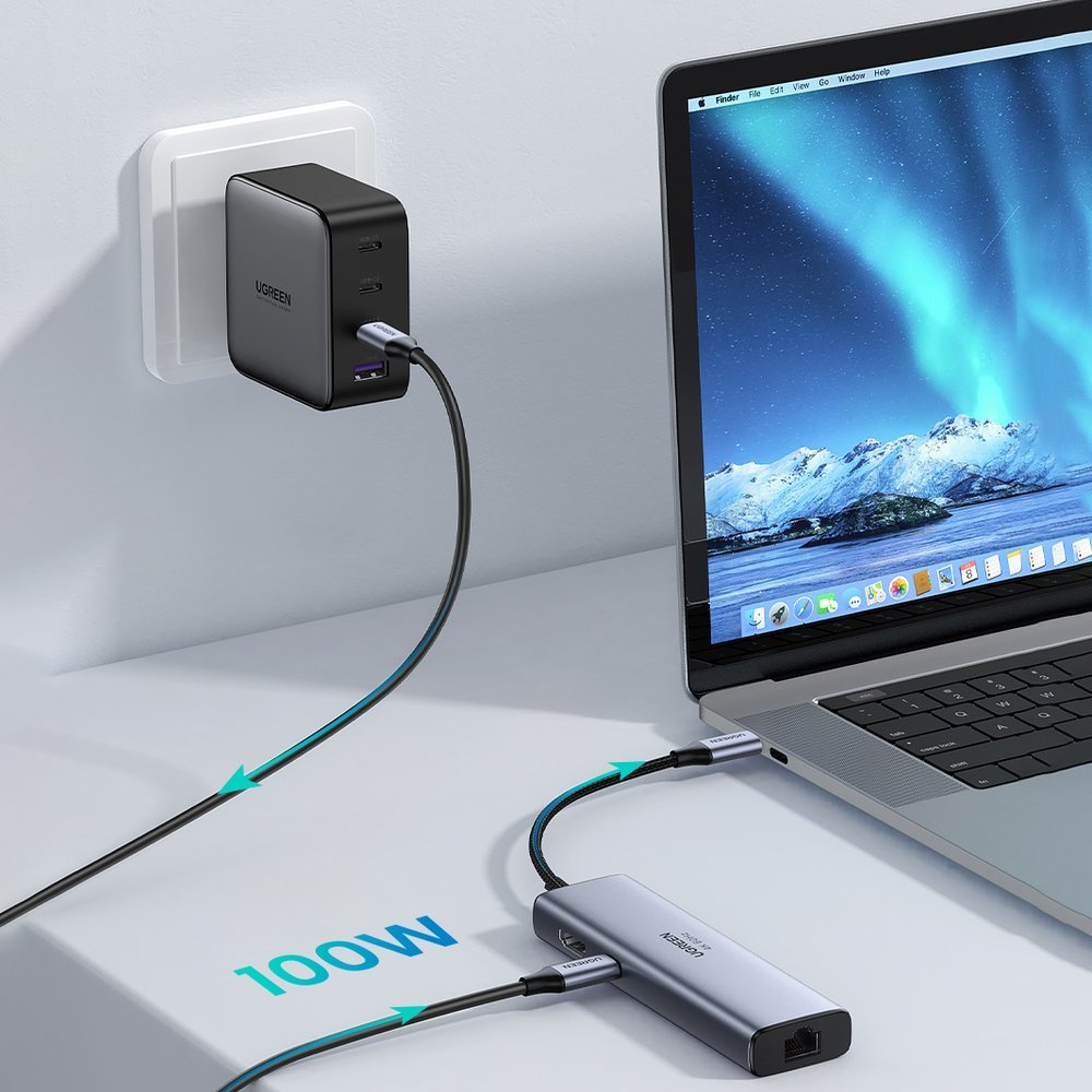 UGREEN CM511 Hub 5w1, USB-C to HDMI 1.4, 3xUSB-A , USB-C, PD, 100W (grey)