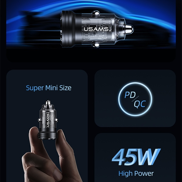 USAMS C35 Car Charger USB-A+USB-C 45W Fast Charge purple (US-CC175)