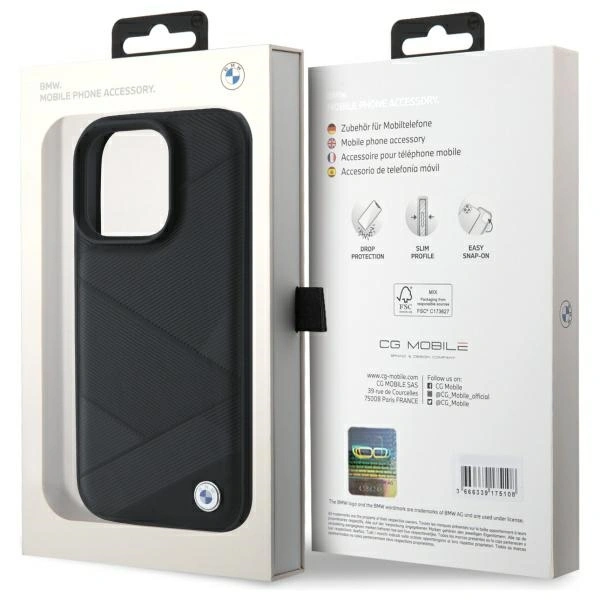 BMW BMHCP16X23RCGPK Apple iPhone 16 Pro Max hardcase Sign Leather Crossing Lines Pattern black