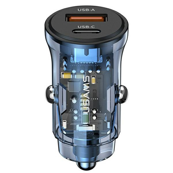 USAMS C32 Car Charger 1xUSB+1xUSB-C 30W Fast Charge blue (US-CC164)
