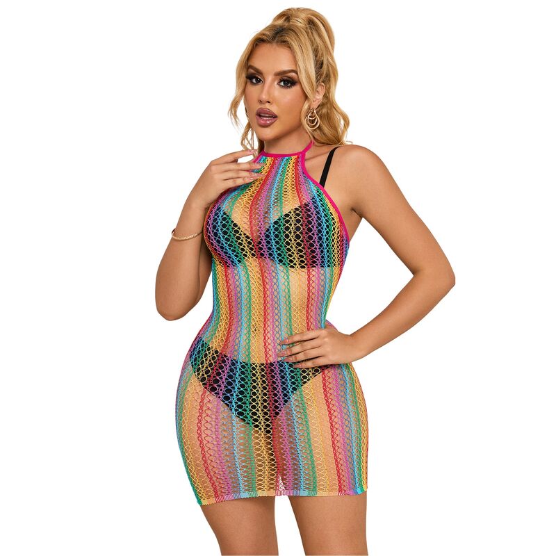 SUBBLIME - 952341 RAINBOW FISHNET BODYSTOCKING ONE SIZE