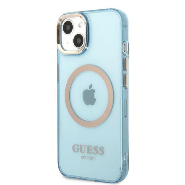 Guess GUHMP13MHTCMB Apple iPhone 13 blue hard case Gold Outline Translucent MagSafe