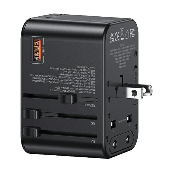 USAMS T62 Univesal Travel Charger US/AU/EU/UK 1xUSB, 2xUSB-C 65W black 