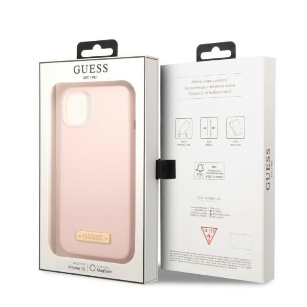 Guess GUHMP13MSBPLP Apple iPhone 13 pink hard case Silicone Logo Plate MagSafe