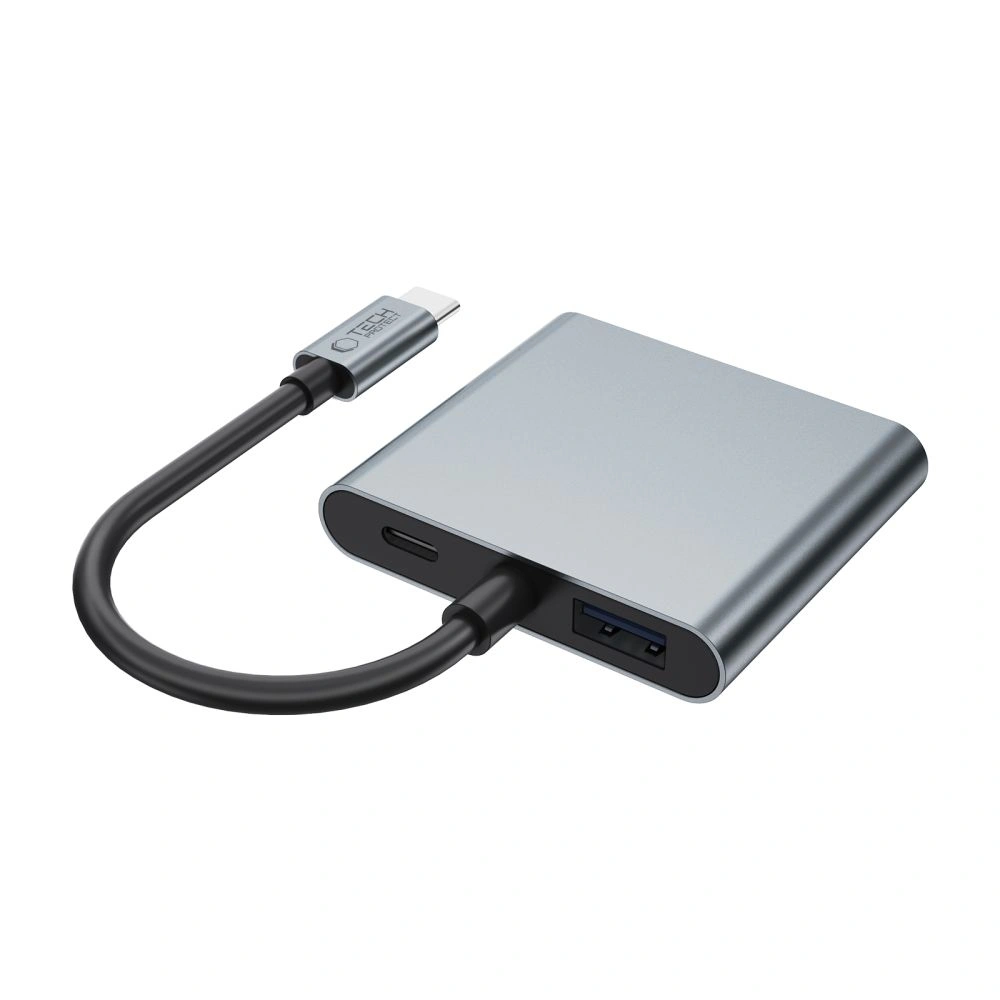 Adapter Tech-Protect HB08 HUB 4in1 USB-C, USB-A 2.0, 2xHDMI 4K 60Hz Space Grey