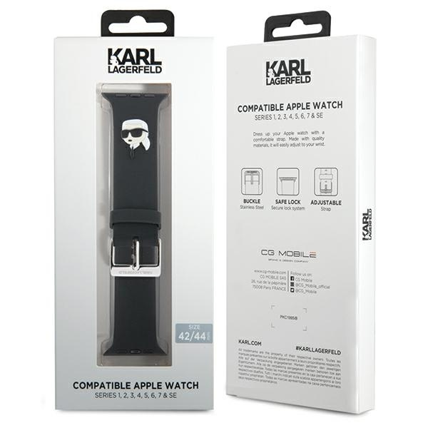 Karl Lagerfeld KLAWLSLKNK Apple Watch 4/5/6/7/SE/8/9/Ultra 44/45/49mm strap 3D Rubber Karl Head black