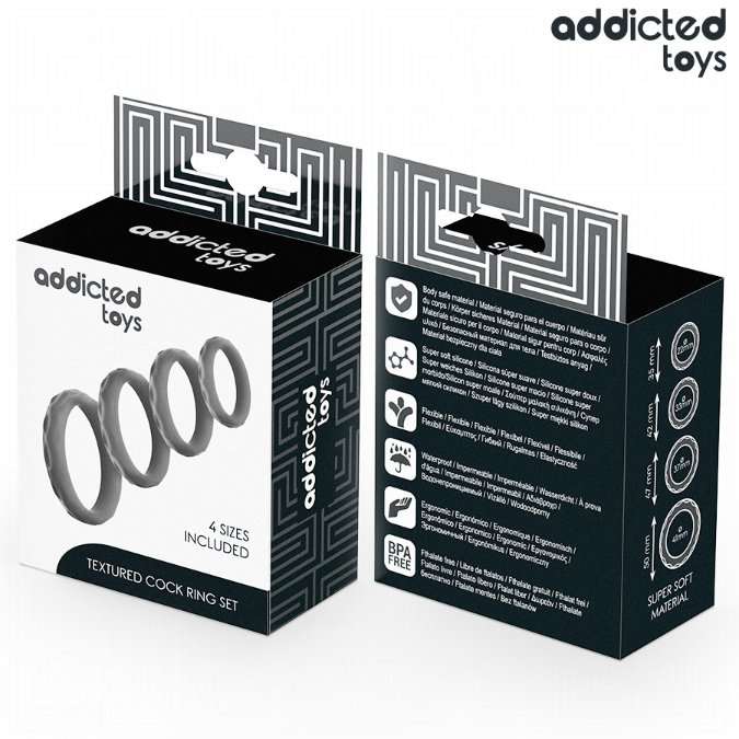 ADDICTED TOYS - TEXTURED COCK RING SET 4 SIZES