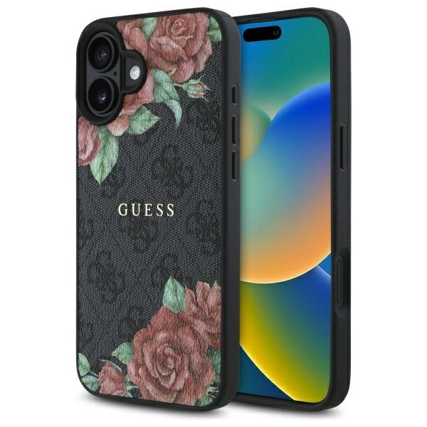 Guess GUHMP16SP4ROPEMCK Apple iPhone 16 hardcase 4G Flowers Print MagSafe black